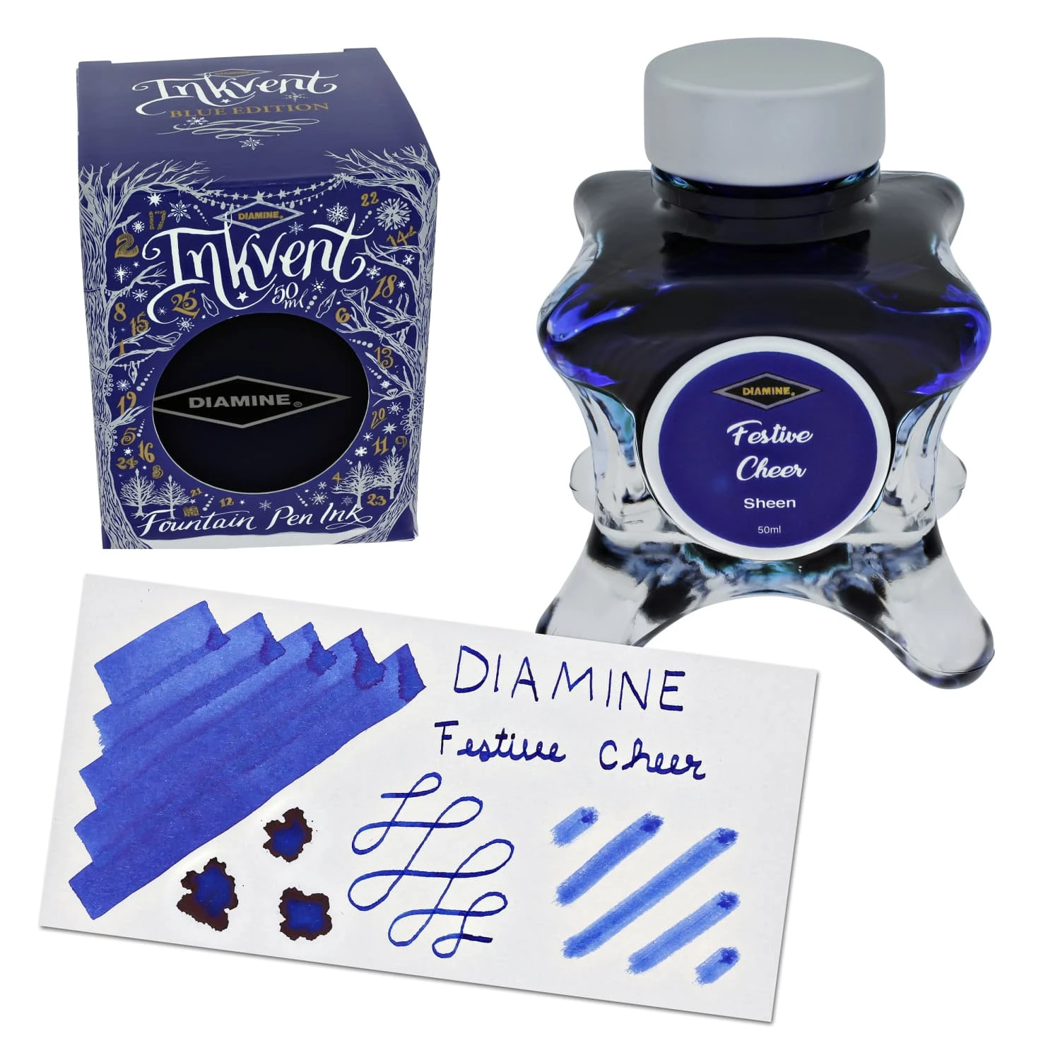 Diamine Inkvent Blue Edition Sheen Bottled Ink In Festive Cheer - 50 ML 1 Diamine Inkvent Blue Edition Sheen Bottled Ink In Festive Cheer - 50 ML