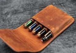 Galen Leather Five Slot Flap Pen Case In Crazy Horse Brown