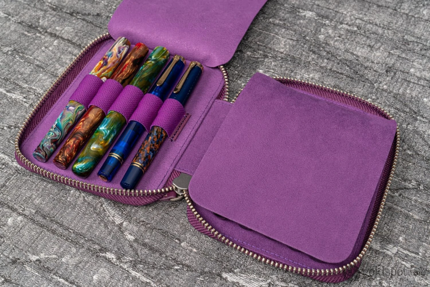Galen Leather Pen Case Zippered 10 Slots In Purple 3 Galen Leather Pen Case Zippered 10 Slots In Purple - Image 3