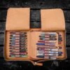Galen Leather Pen Case Zippered 40 Slots In Crazy Horse Brown