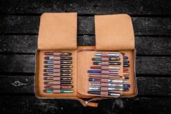 Galen Leather Pen Case Zippered 40 Slots In Crazy Horse Brown