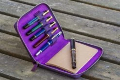 Galen Leather Pen Case Zippered 5 Slots In Purple