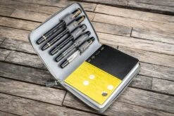 Galen Leather Pen Case Zippered 5 Slots In Smoky Grey