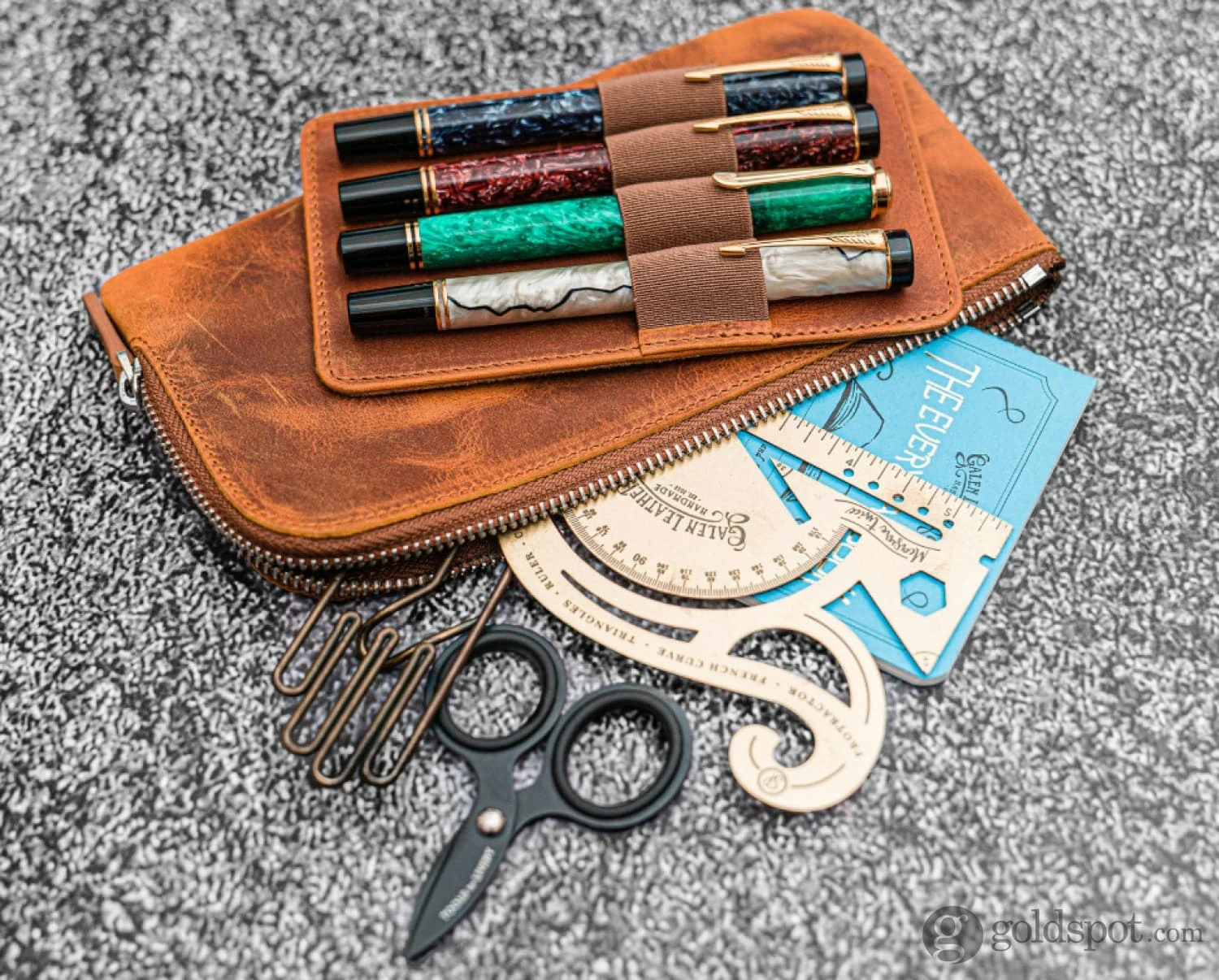 Galen Leather Slip-N-Zip Zippered 4 Slot Pen Pouch In Crazy Horse Brown 2 Galen Leather Slip-N-Zip Zippered 4 Slot Pen Pouch In Crazy Horse Brown - Image 2