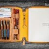 Galen Leather Zippered A5 Notebook Folio In Crazy Horse Honey Ochre