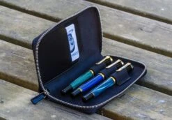 Galen Leather Zippered Three Pen Case In Black