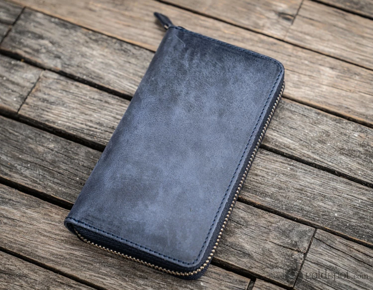 Galen Leather Zippered Three Pen Case In Crazy Horse Navy Blue 2 Galen Leather Zippered Three Pen Case In Crazy Horse Navy Blue - Image 2