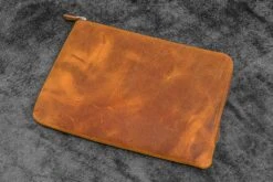 Galen Leather Zippered Writer's Bank Bag In Crazy Horse Brown