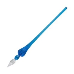 J. Herbin Glass Dip Pen In Blue Tapered Spiral Handle With Frosted Glass