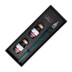 J. Herbin Round Glass Pen And Ink Set In Turquoise