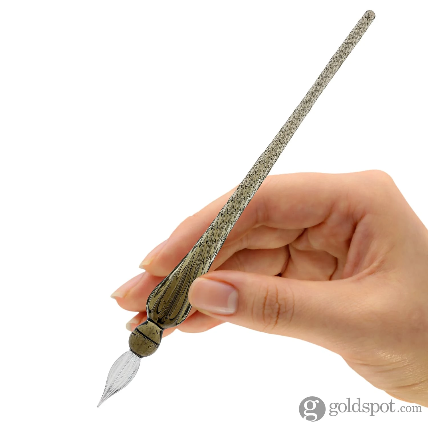 J. Herbin Round Glass Pen In Black Tapered Spiral Handle With Frosted Glass 2 J. Herbin Round Glass Pen In Black Tapered Spiral Handle With Frosted Glass - Image 2