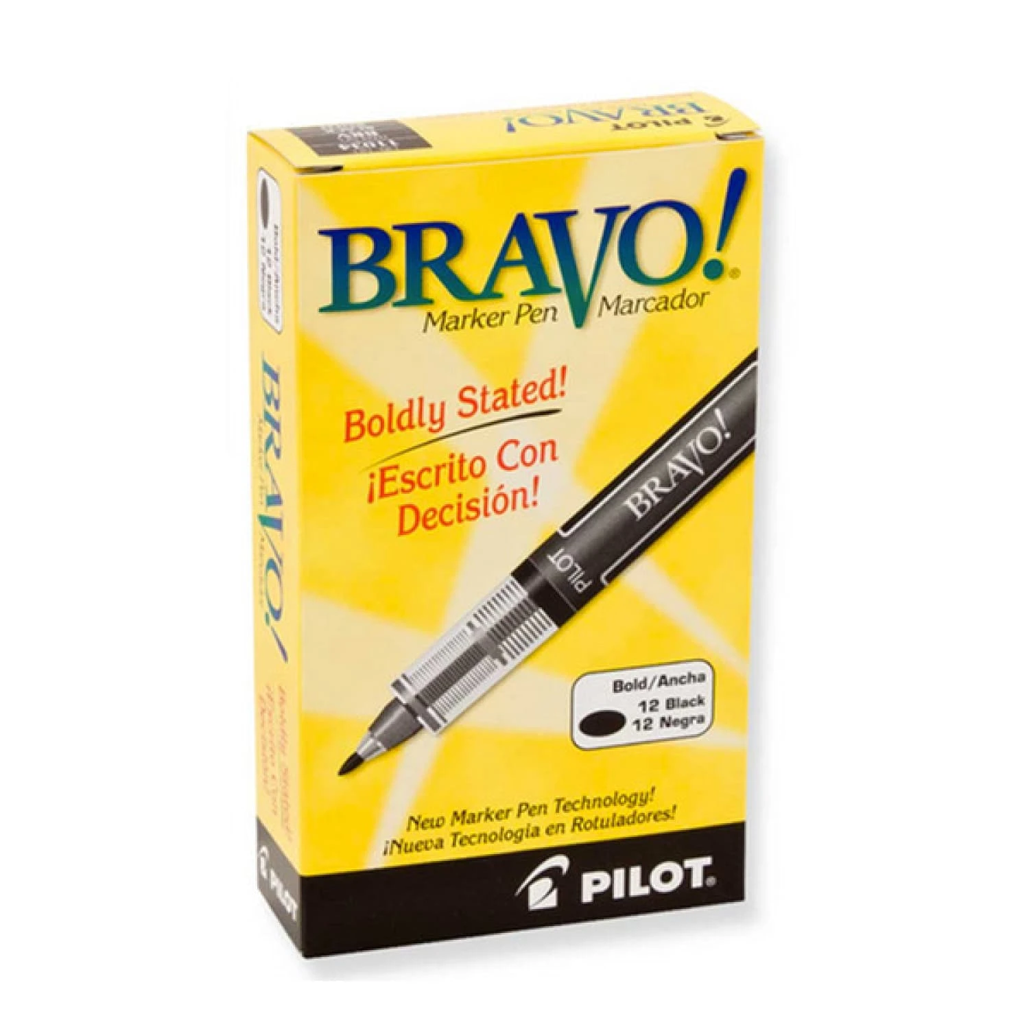 Pilot Bravo Liquid Ink Marker Pen In Black - Bold Point - Pack Of 12 1 Pilot Bravo Liquid Ink Marker Pen In Black - Bold Point - Pack Of 12
