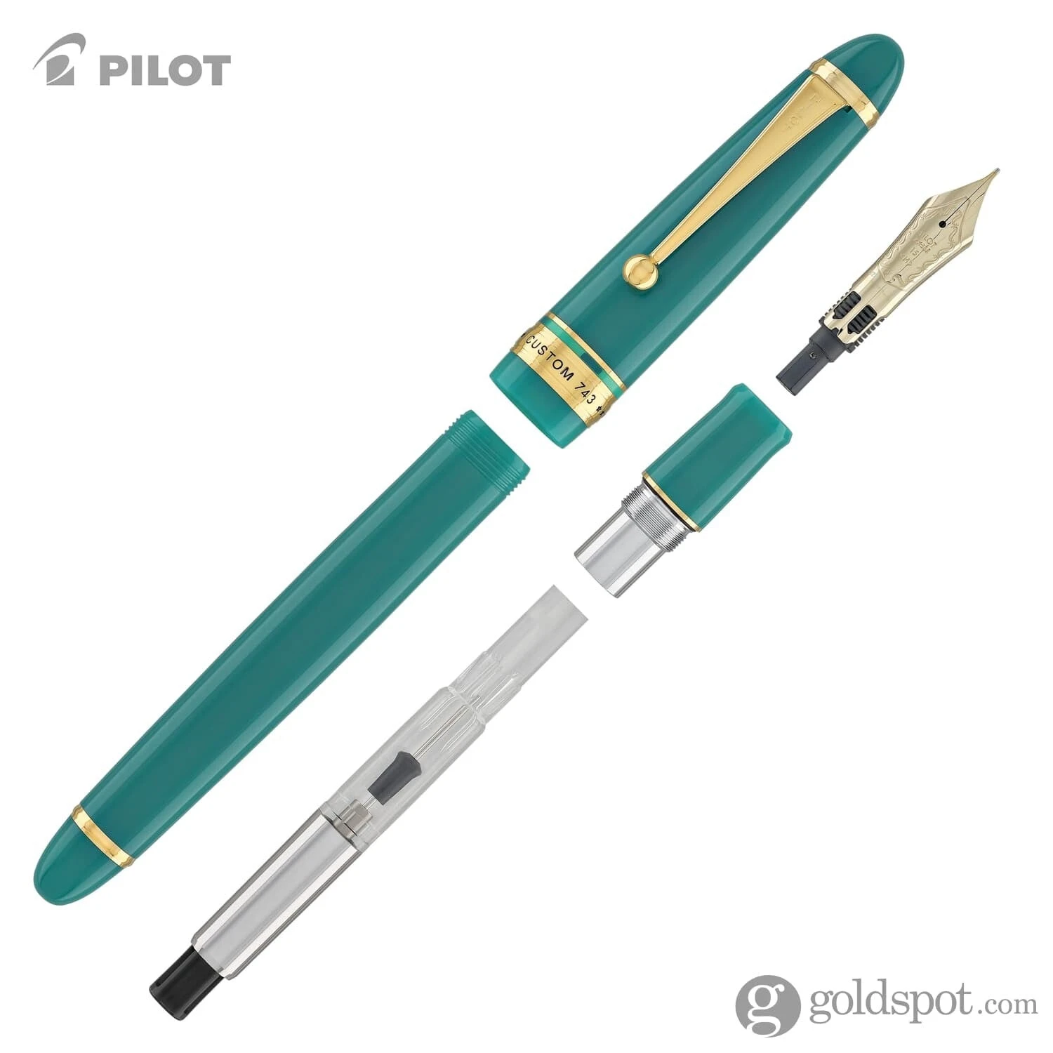 Pilot Custom 743 Fountain Pen In Verdigris (Green) - 14K Gold 7 Pilot Custom 743 Fountain Pen In Verdigris (Green) - 14K Gold - Image 7