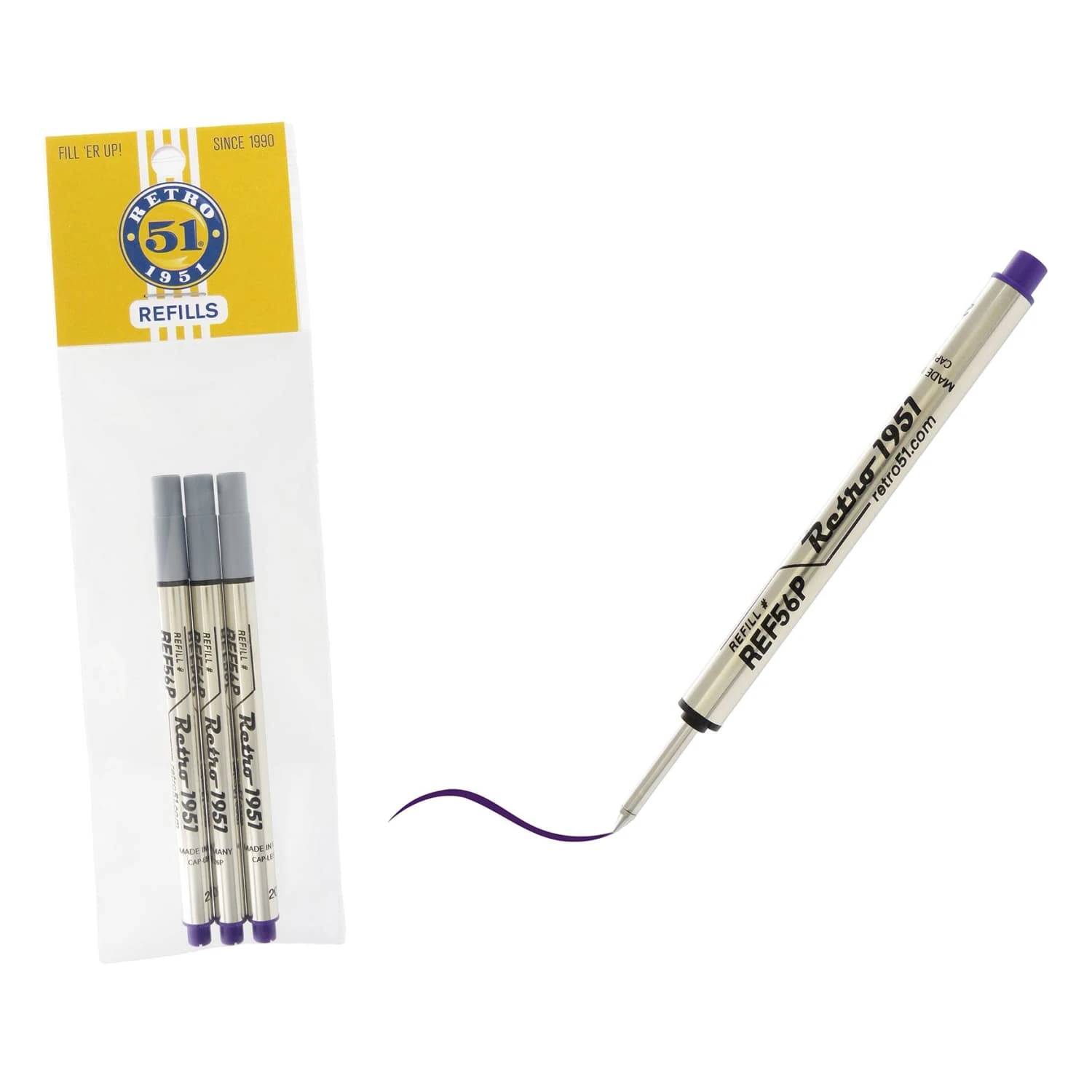 Retro 51 Retractable Rollerball Refill In Purple For Tornado Pens - Pack Of 3 1 Retro 51 Retractable Rollerball Refill In Purple For Tornado Pens - Pack Of 3